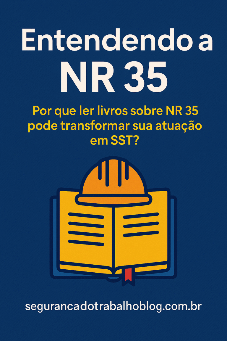 Imagem de capa com o título “Entendendo a NR 35” e ilustração de livro aberto com capacete de segurança, representando livros sobre NR 35 e segurança em altura