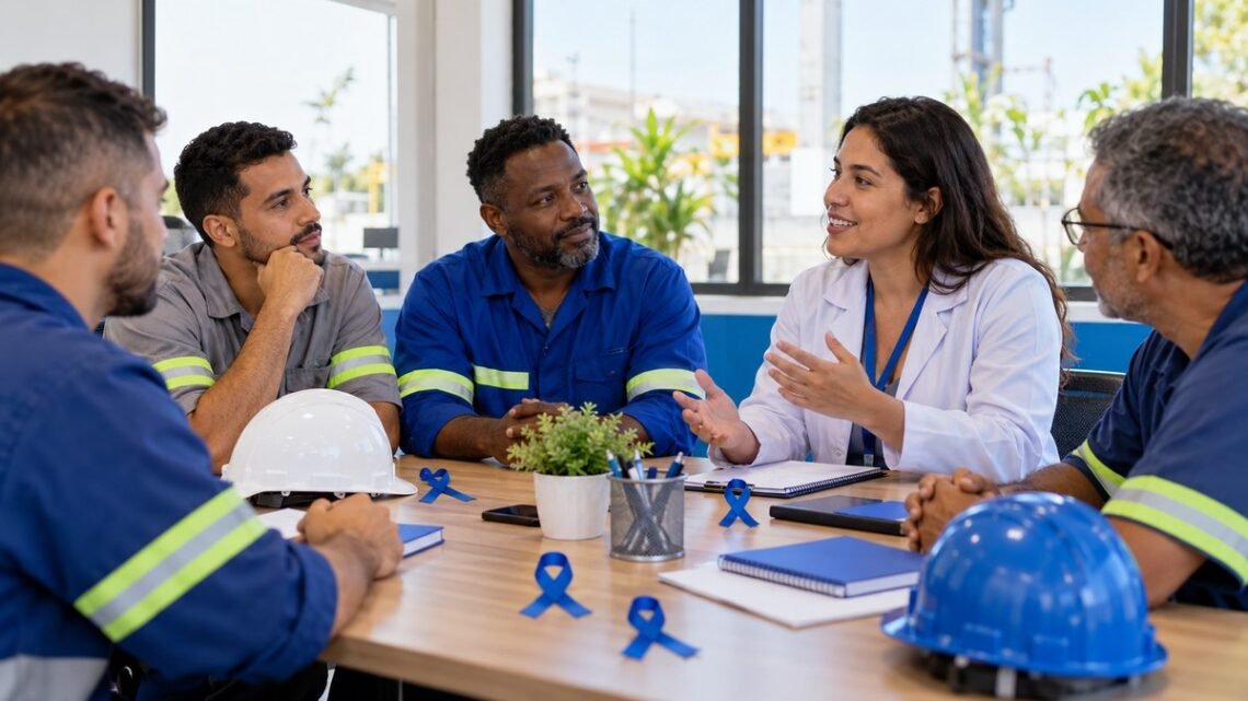 Profissional de saúde conversa com trabalhadores sobre Novembro Azul