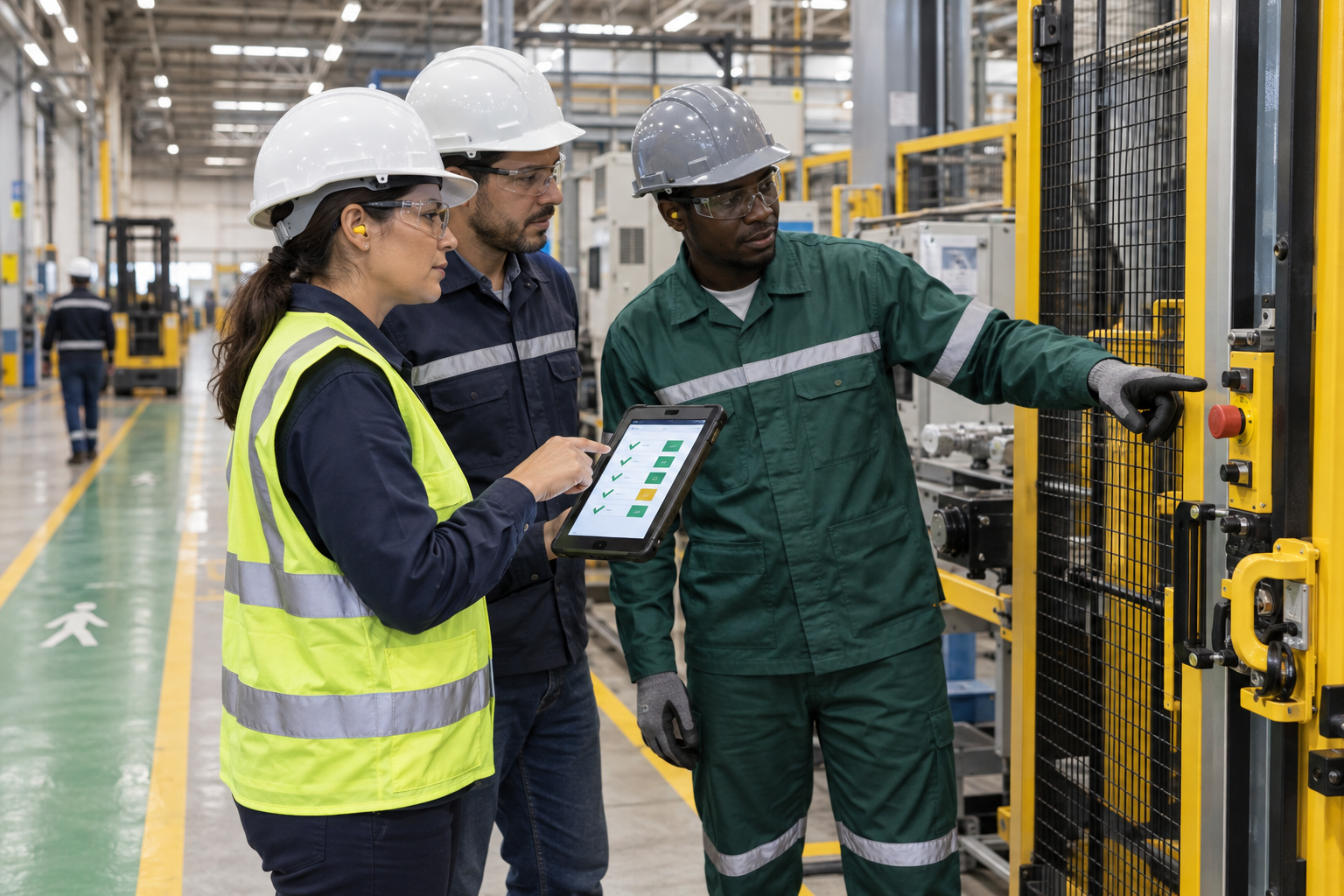 Equipe avalia evidências de maturidade em SST no ambiente industrial
