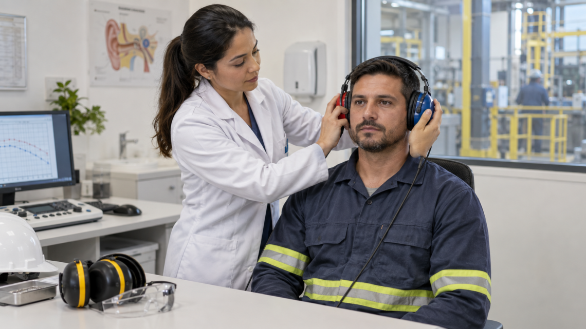 Audiologista realiza avaliação preventiva da audição de trabalhador
