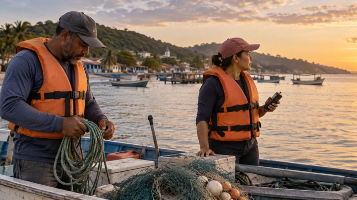 Pescadores artesanais conferem segurança antes da saída